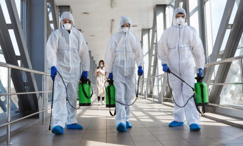 Specialist,In,Hazmat,Suits,Cleaning,Disinfecting,Coronavirus,Cells,Epidemic,,Pandemic